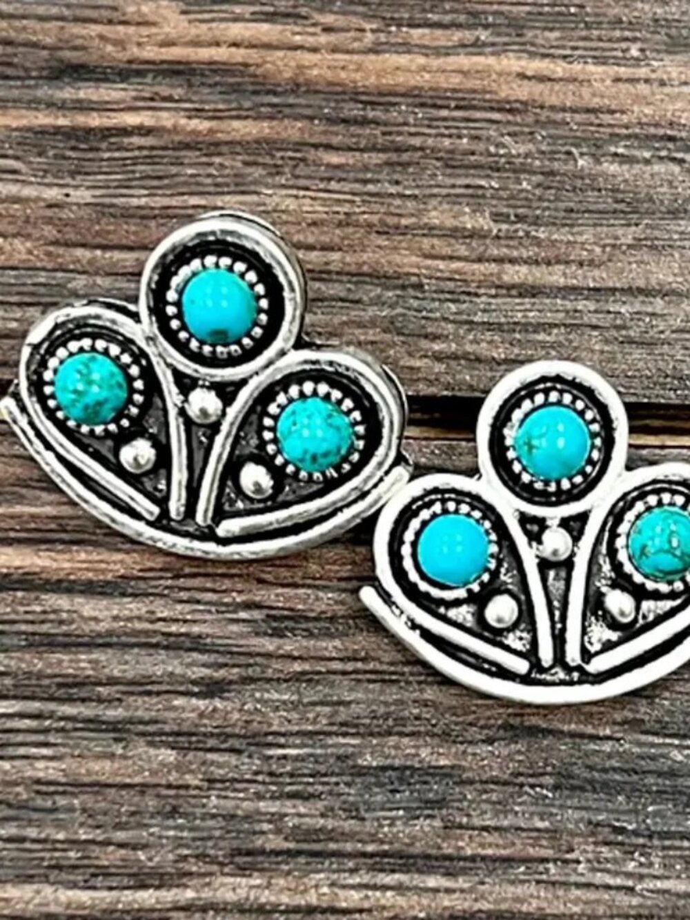 Turquoise Fan Stud Earrings Western Boho Rodeo Southwestern Silver Earrings